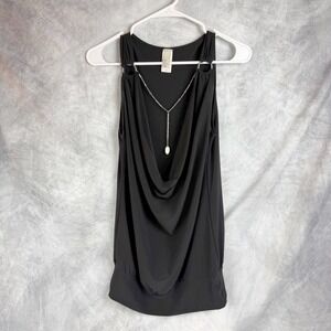 Kiwi Black Cowl Neck Sleeveless Top Silver Chain Hardware Banded Hem Medium Y2K